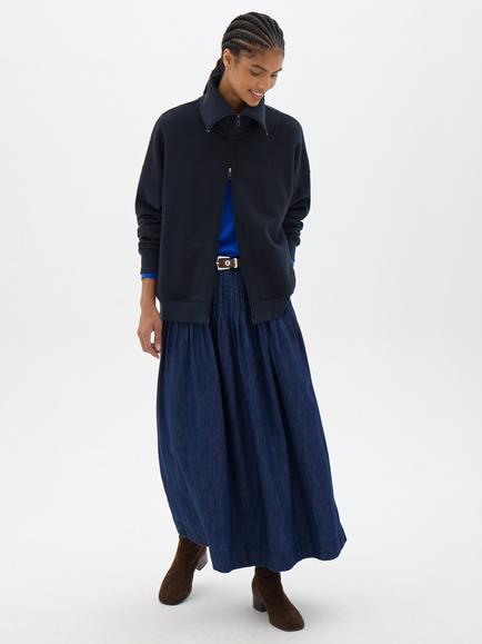 HUSH Elyna Cotton Collar Jumper, Navy Blue - view 2, Navy Blue