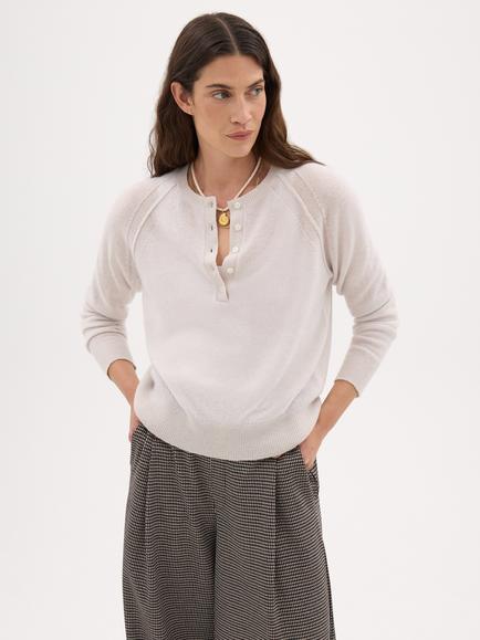 HUSH Farah Cashmere Henley Jumper, Milk White, Milk White