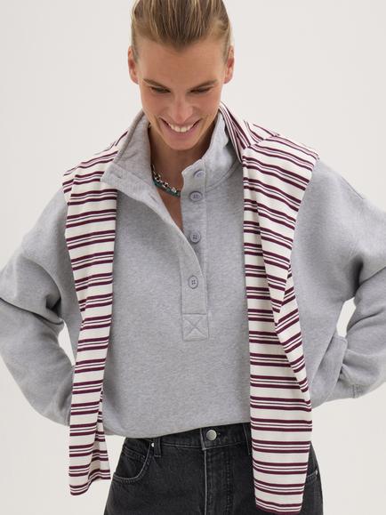 HUSH Hendrix Half Placket Cotton Sweatshirt, Grey Marl, Grey Marl