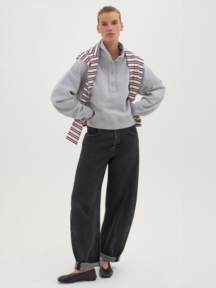 HUSH Hendrix Half Placket Cotton Sweatshirt, Grey Marl - view 2, Grey Marl