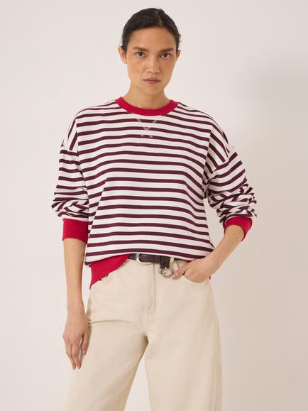 HUSH Luca Striped Sweatshirt, Wine Red, Wine Red