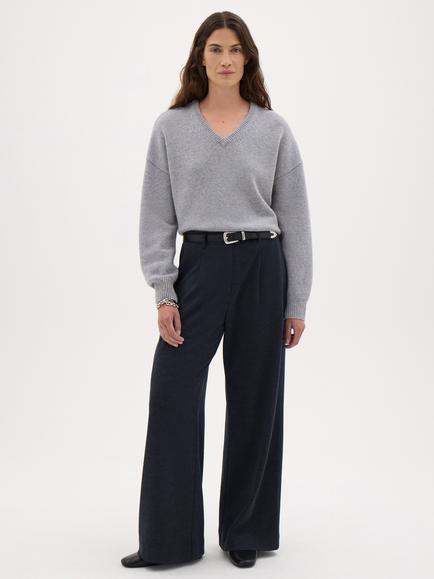 HUSH Millie Merino Wool V-Neck Jumper, Light Grey Marl - view 2, Light Grey Marl