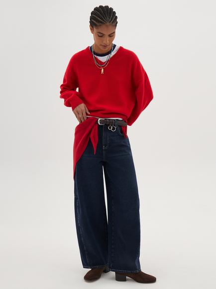 HUSH Millie Merino Wool V-Neck Jumper, True Red - view 2, True Red