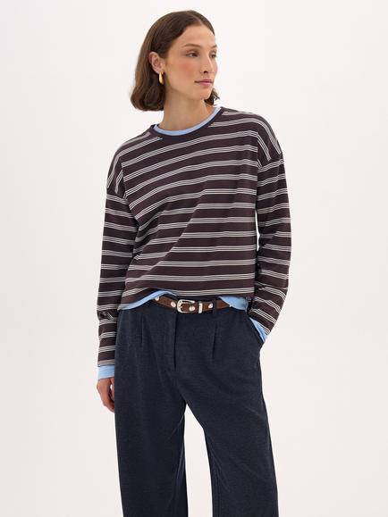 HUSH Averra Cotton Striped Top, Chocolate Brown, Chocolate Brown