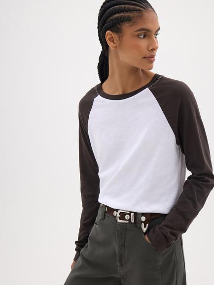 HUSH Blake Baseball Long Sleeve T-Shirt, Dark Brown, Dark Brown