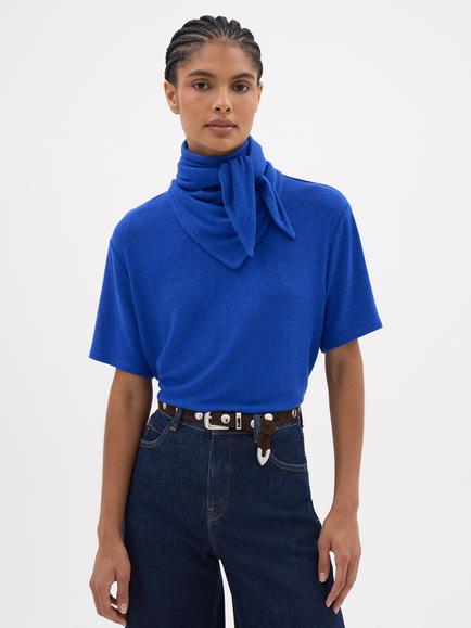 HUSH Elarae Tie Neck Short Sleeve Top, Bright Blue