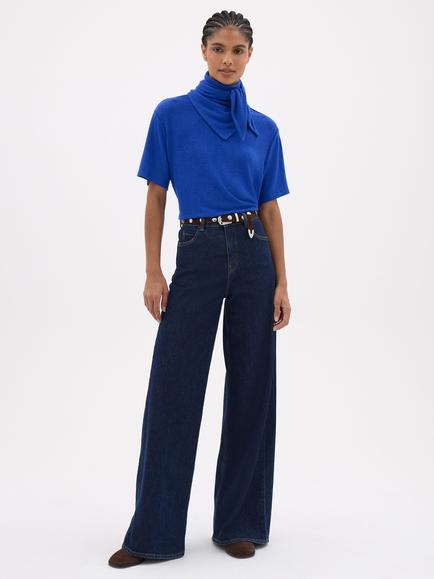 HUSH Elarae Tie Neck Short Sleeve Top - view 2, Bright Blue