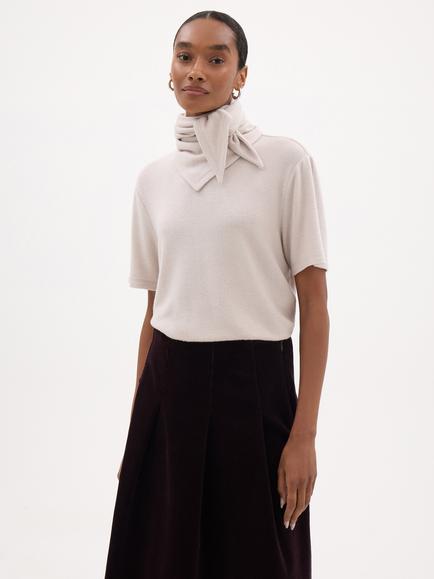 HUSH Elarae Tie Neck Short Sleeve Top, Stone Neutral
