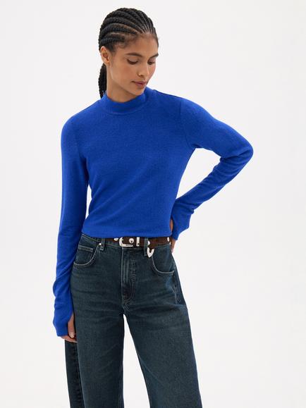 HUSH Elarae Funnel Neck Long Sleeve Top containing LENZING™ ECOVERO™ Viscose, Bright Blue