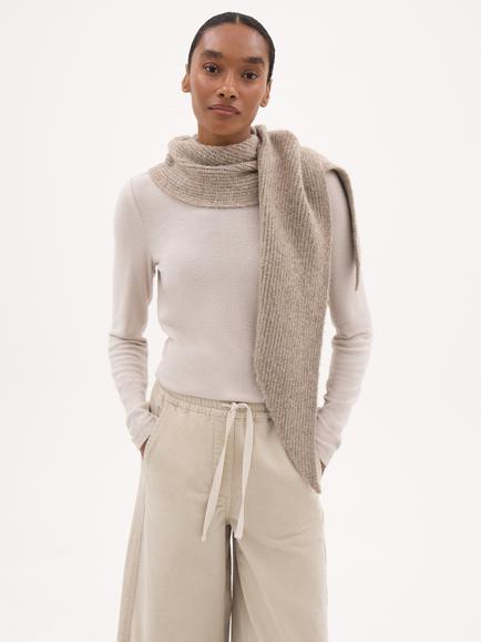 HUSH Elarae Funnel Neck Long Sleeve Top containing LENZING™ ECOVERO™ Viscose, Stone Neutral