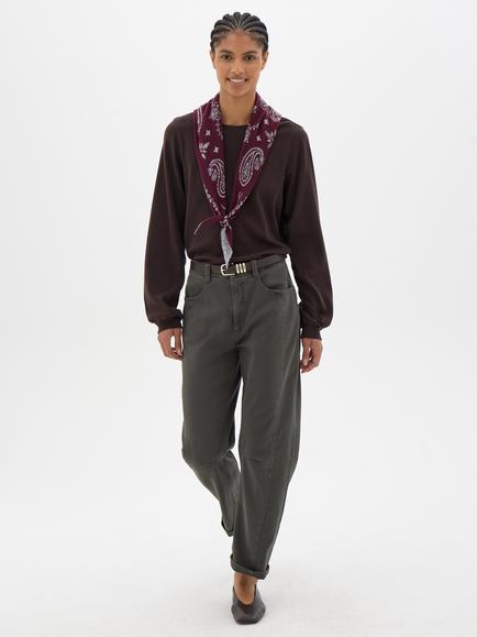 HUSH Elodie Cotton Boat Neck Jersey Top, Dark Brown - view 2, Dark Brown