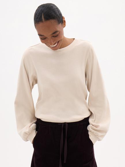HUSH Elodie Cotton Boat Neck Jersey Top, Dark Brown, Off White Neutral