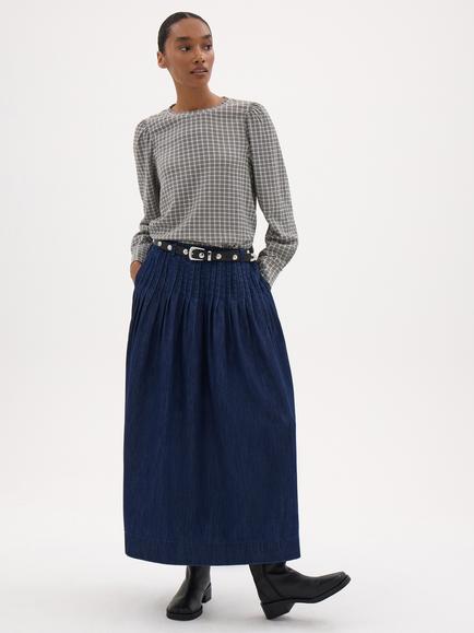 HUSH Emily Check Puff Sleeve Top, Khaki Green - view 2, Khaki Green