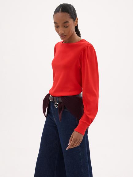 HUSH Emily Puff Sleeve Jersey Top, True Red, True Red