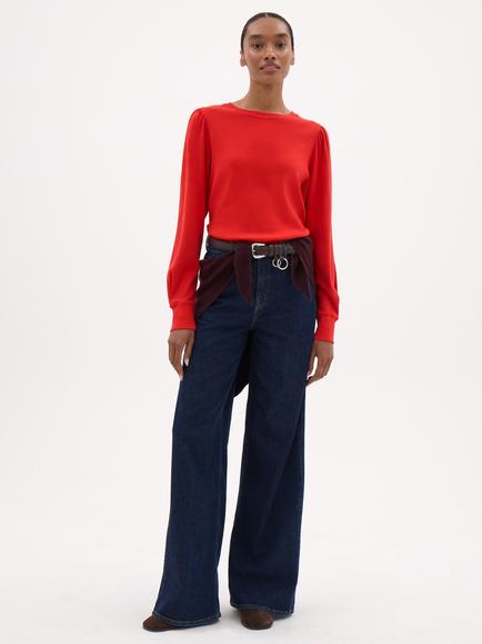 HUSH Emily Puff Sleeve Jersey Top, True Red - view 2, True Red