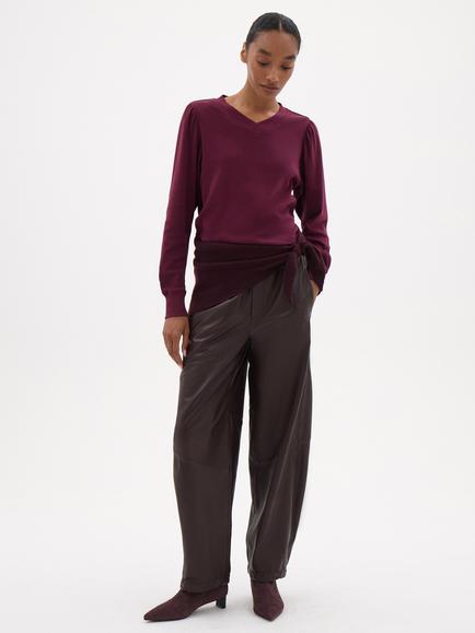 HUSH Emily V-Neck Puff Sleeve Top, Wine Red - view 2, Wine Red