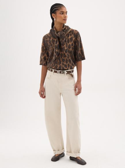 HUSH Maple Leopard Print Knitted T-Shirt, Neutral - view 2, Neutral