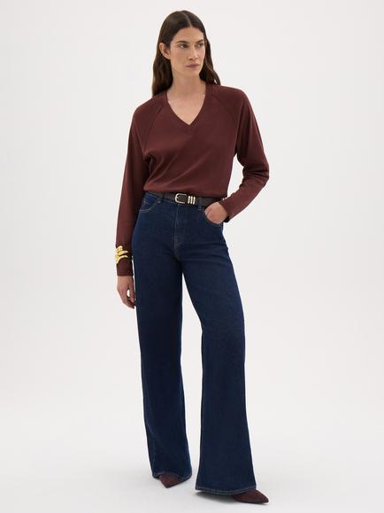 HUSH Matilda V-Neck Cotton Raglan Top, Chocolate Brown - view 2, Chocolate Brown