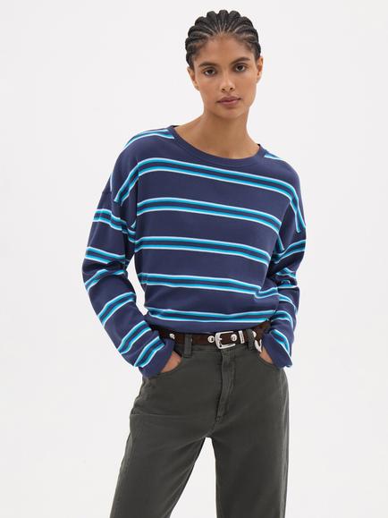 HUSH Matilda Raglan Stripe Top, Navy, Navy