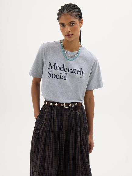 HUSH Moderately Social Graphic T-Shirt, Grey Marl, Grey Marl