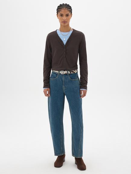 HUSH Roe Cotton Slub Henley Long Sleeve T-Shirt - view 2, Dark Brown