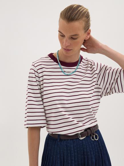HUSH Romina Striped T-Shirt, Burgundy Purple, Burgundy Purple