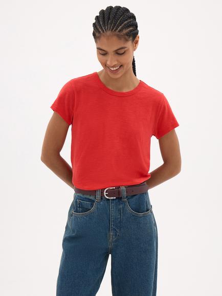 HUSH Slim Fit Slub Cotton Crew T-Shirt, Red, Red