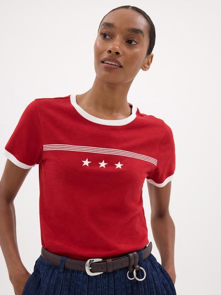 HUSH Star Cotton Crew Neck T-Shirt, Bright Red, Bright Red