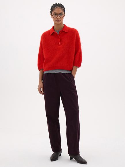 HUSH Ziggy Brushed Wool Polo T-Shirt, Bright Red - view 2, Bright Red