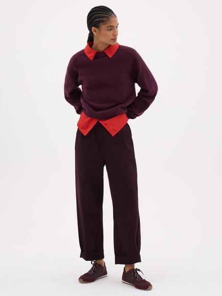 HUSH Jack Barrel Leg Pull On Trousers, Burgundy Purple - view 2, Burgundy Purple