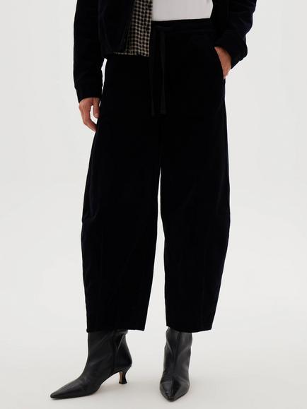 HUSH Rina Corduroy Barrel Trousers, Navy Blue, Navy Blue