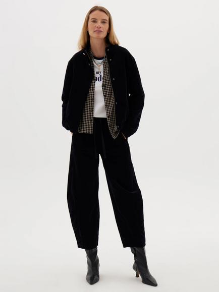 HUSH Rina Corduroy Barrel Trousers, Navy Blue - view 2, Navy Blue