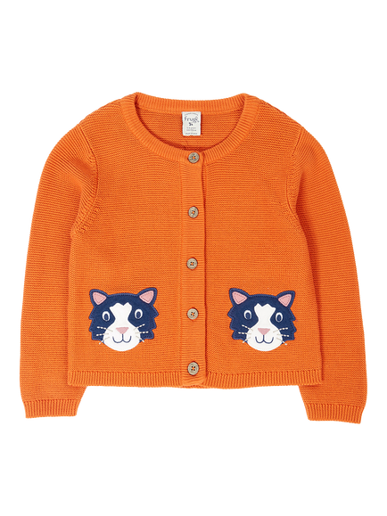 Frugi Kids' Clement Cardigan, Orange/Multi, Orange/Multi
