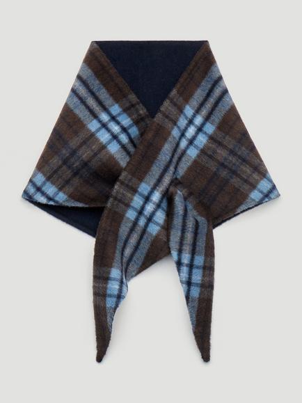 HUSH Holden Check Wool Rich Double Face Triangle Scarf, Blue/Brown, Blue/Brown