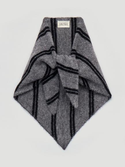 HUSH Azora Stripe Wool Blend Triangle Scarf, Mid Grey Marl, Mid Grey Marl