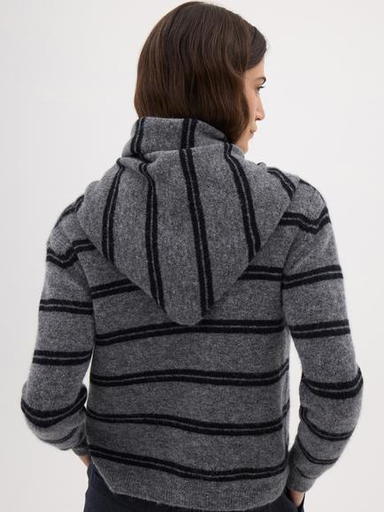 HUSH Azora Stripe Wool Blend Triangle Scarf, Mid Grey Marl - view 2, Mid Grey Marl