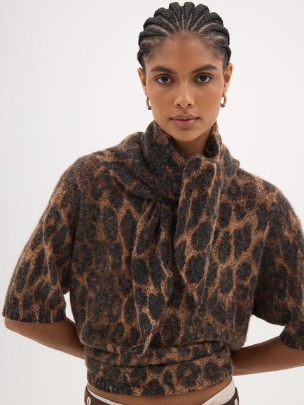 HUSH Leopard Wool Blend Triangle Scarf, Neutral - view 2, Neutral
