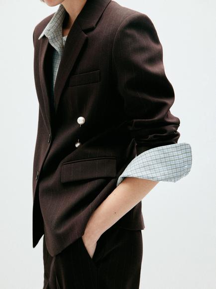 Mango Single-Breasted Notch Lapel Blazer, Brown, Brown