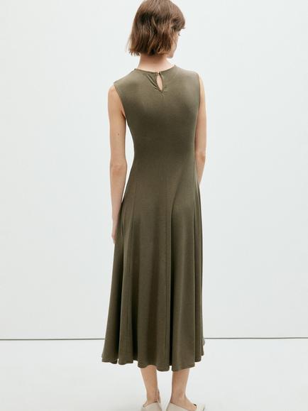 Mango Fine Knit Ruched Sleeveless Dress, Khaki - view 2, Khaki