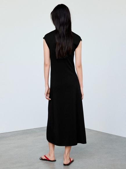 Mango V-Neck Knitted Midi Dress - view 2, Black