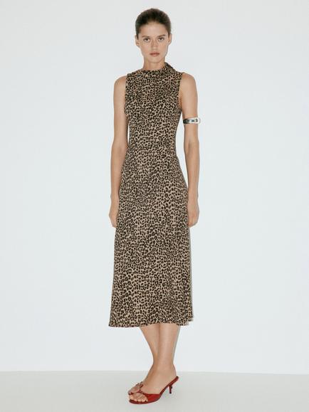 Mango Cowl Neck Midi Dress, Brown