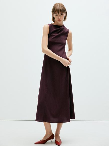 Mango Cowl Neck Midi Dress, Bordeaux