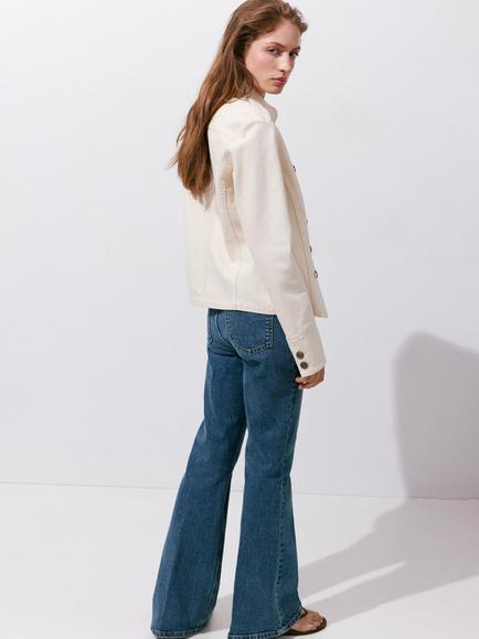 Mango Flared High Waist Jeans, Mid Blue - view 2, Mid Blue