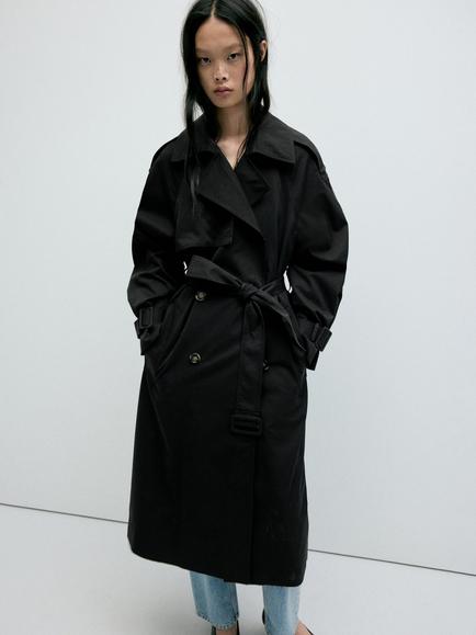Mango Double-Breasted Tailored Trench Coat, Black