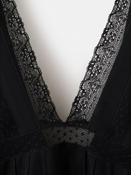 Mango V-Neck Lace Panel Blouse, Black - view 2, Black