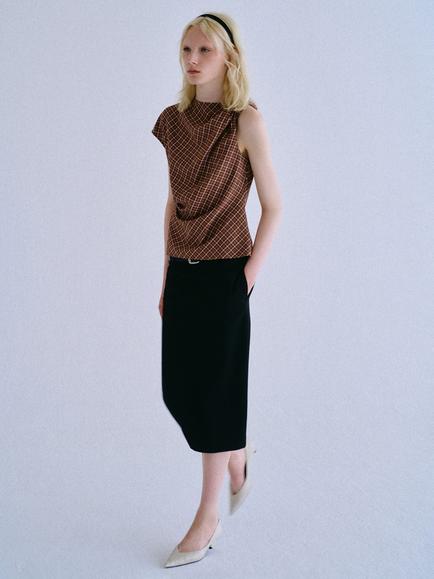 Mango Asymmetric Checked Blouse, Brown, Brown