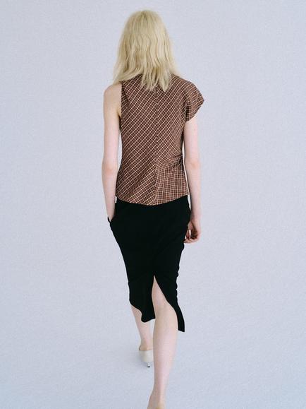 Mango Asymmetric Checked Blouse, Brown - view 2, Brown