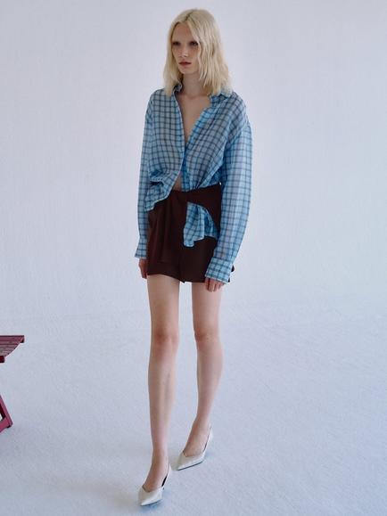 Mango Checked Oversized Relaxed Shirt, Sky Blue, Sky Blue