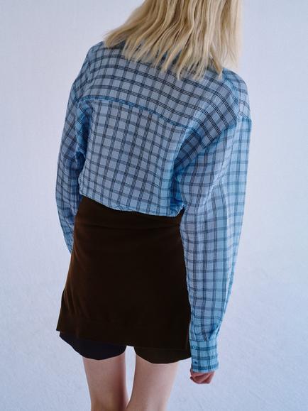 Mango Checked Oversized Relaxed Shirt, Sky Blue - view 2, Sky Blue