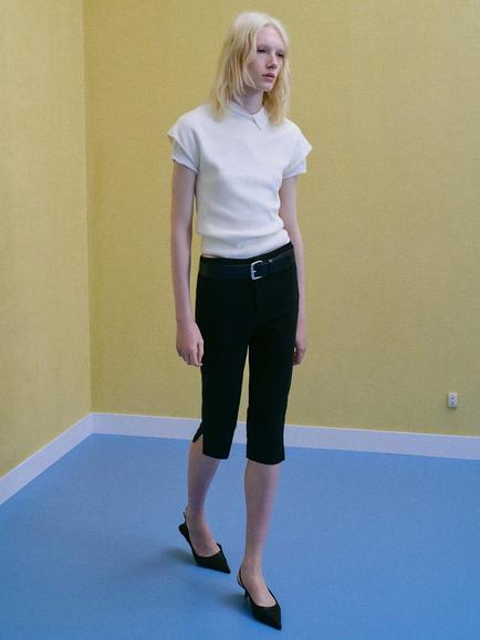 Mango Funnel Neck Short-Sleeve Knit Top, Raw